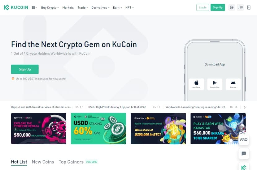 KuCoin Home Screen